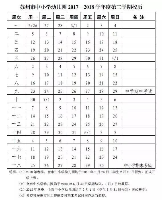 2018年張家港期末考試及放假時(shí)間安排