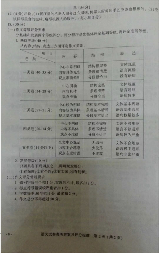2018年南京中考语文试卷真题【含答案及评分标准】