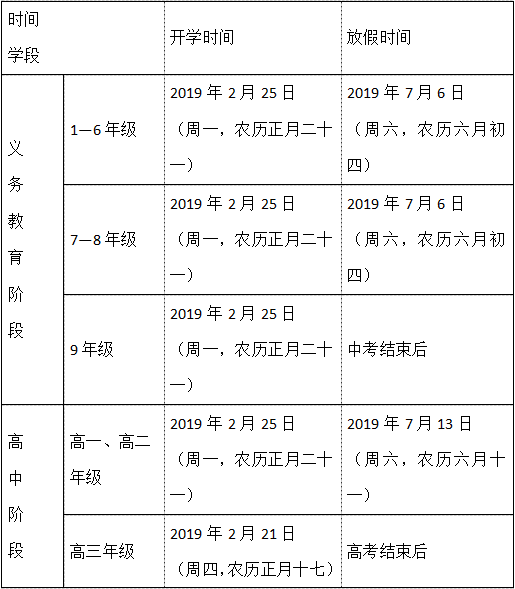 2019寒假放假时间安排表 什么时候放寒假