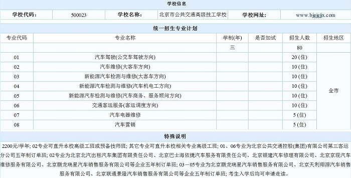 2018北京市公共交通高级技工学校招生计划及简章