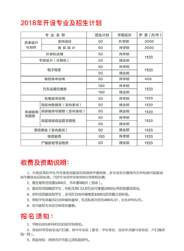 荆州市机械电子工业学校招生计划
