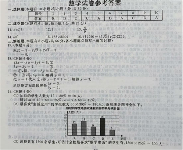 2019浙江麗水中考數學試題及答案