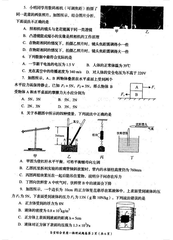 2019四川自貢中考物理試題