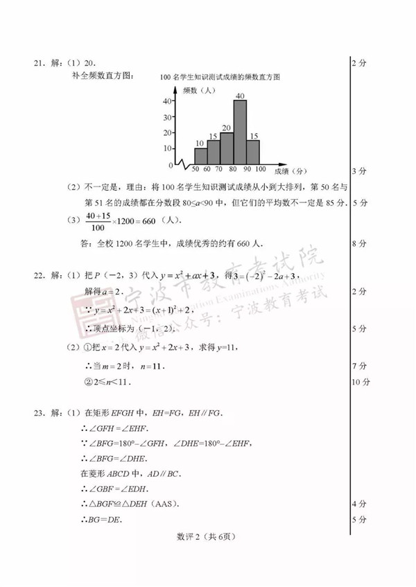 2019浙江宁波中考数学试题及答案