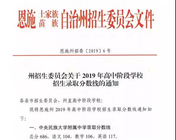 2019湖北恩施各高中录取分数线是多少