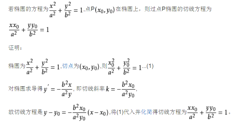 橢圓切線方程公式的推導過程