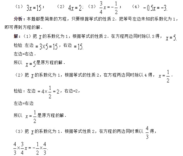 初中一元一次方程例题