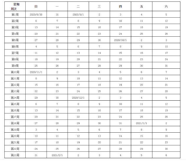 2020-2021学年度贵港市全日制中小学校历