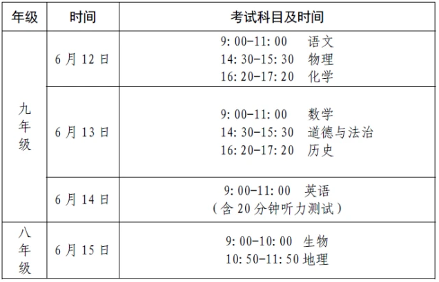 2021济南中考时间及科目安排