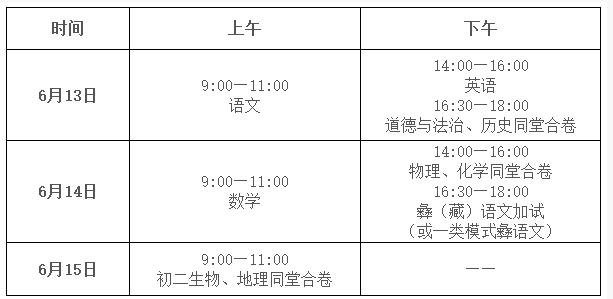 2021四川凉山中考时间是几月几日