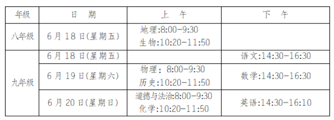 湘潭2021年中考時(shí)間