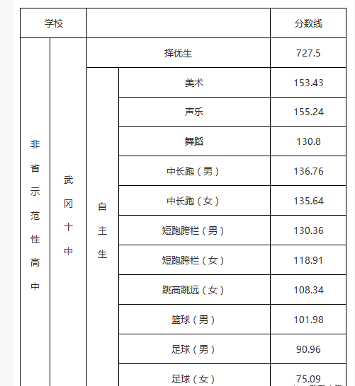 邵阳武冈中考各高中录取分数线