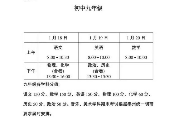 2022江苏泰州中小学期末考试安排