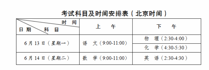 中考科目順序 各科時間安排