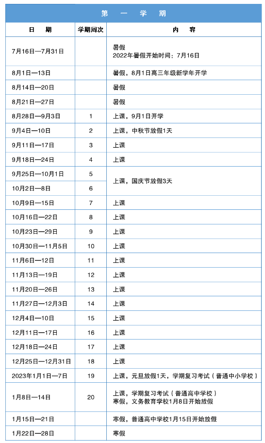 2022-2023深圳中小学校历公布 寒暑假放假时间