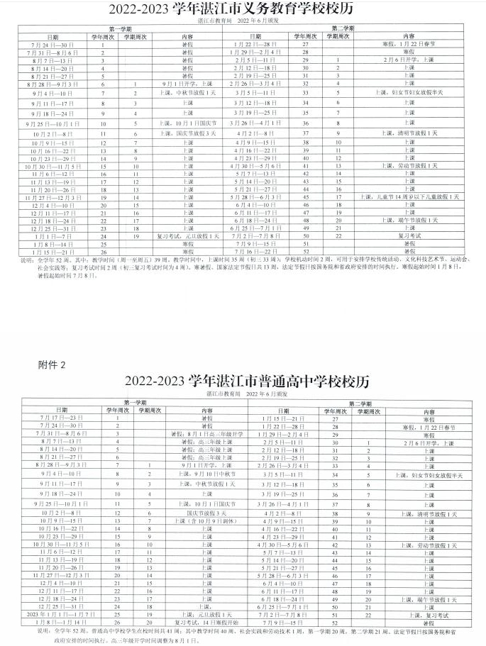 2022-2023湛江中小学校历