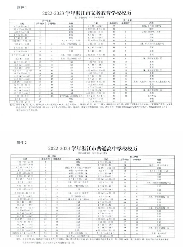 2022-2023湛江中小学校历
