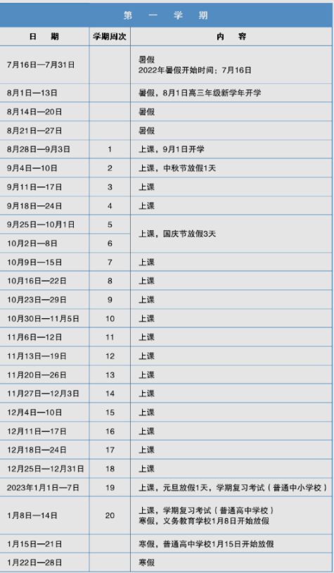 2022-2023年深圳中小学校历 寒暑假放假时间