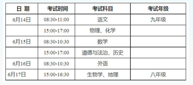 2024合肥中考时间及各科时间安排