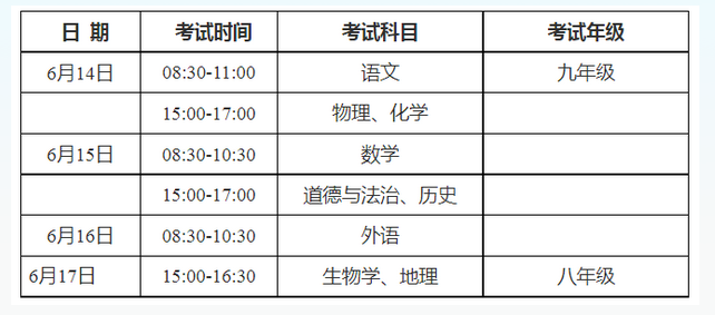 2023安庆中考时间及各科时间安排