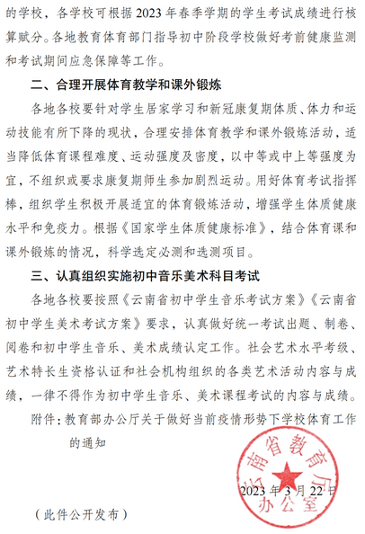 2023年云南省中考体育考核项目及分值
