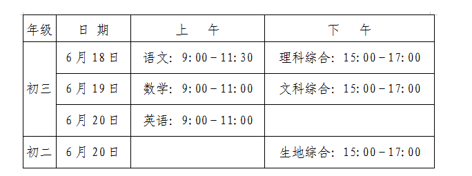 2023年婁底中考時間及考試科目安排