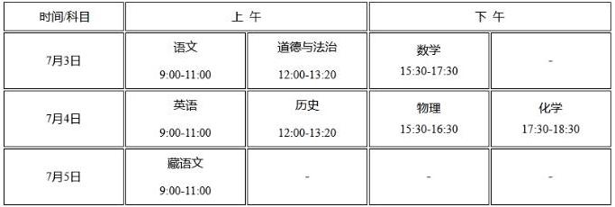 拉薩中考時間2024時間表