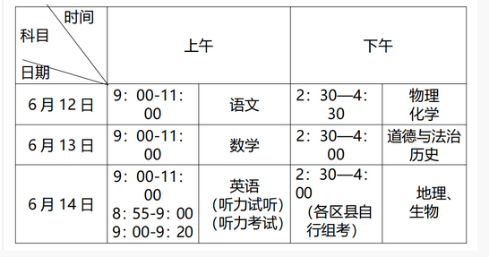重庆中考时间2023年时间表