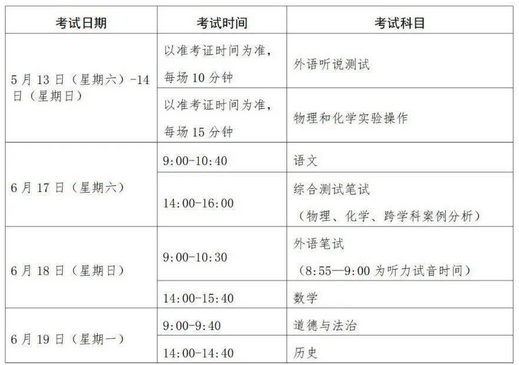 上海中考2023年时间 具体考试时间表