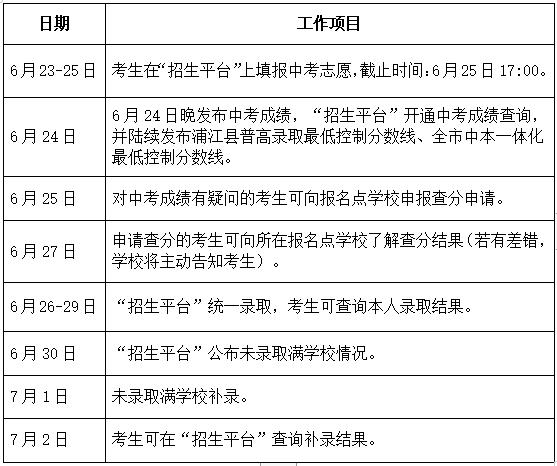 2023金华浦江县中考录取时间安排