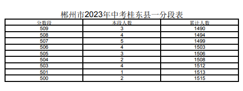 2023郴州桂东县中考一分一段表 中考成绩排名