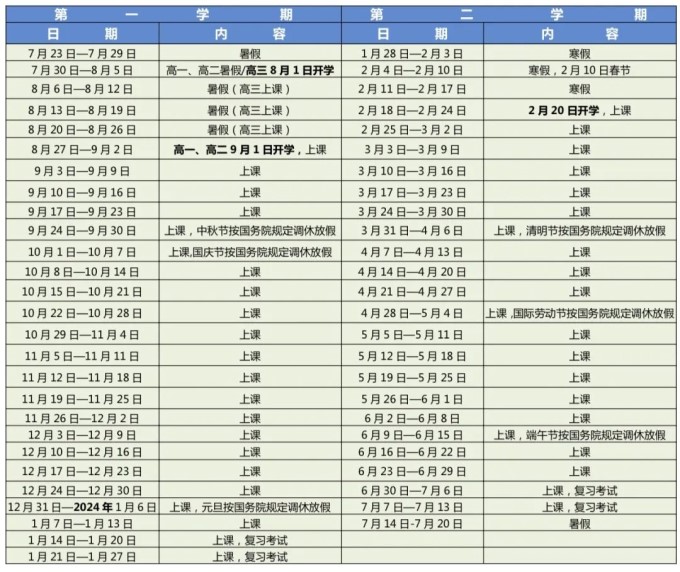 2024学年东莞中小学校历 寒暑假放假时间