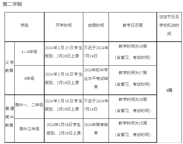 2023-2024学年保山中小学校历 寒暑假放假时间