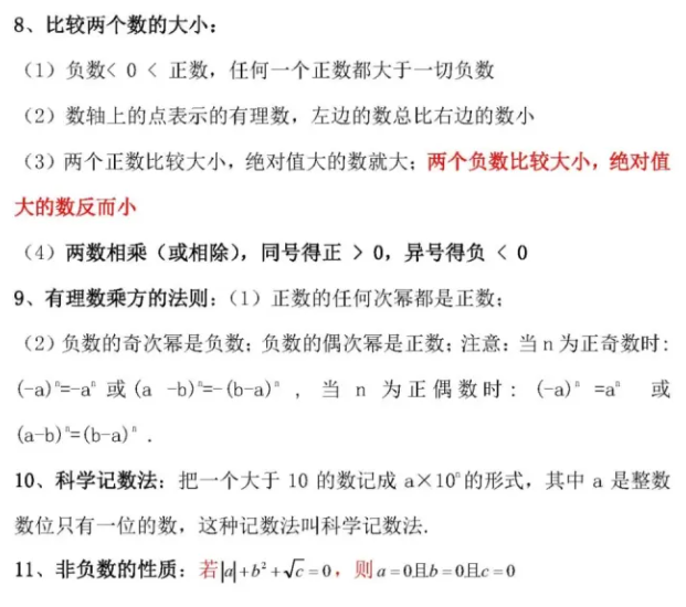 初一数学笔记整理大全 重点整理有哪些