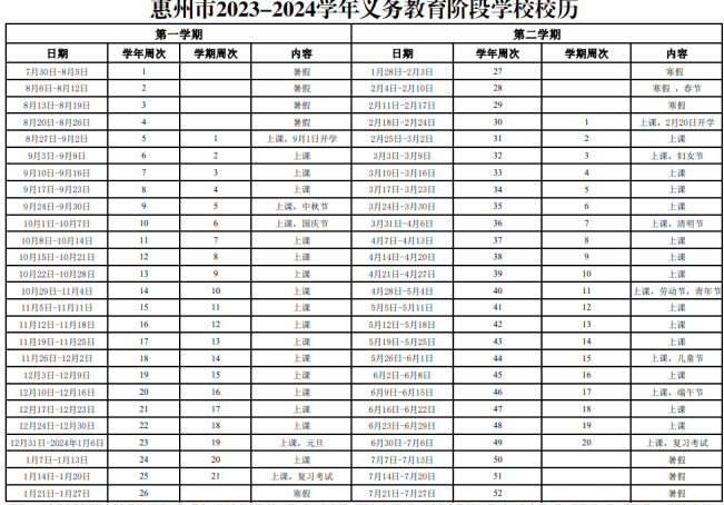 2023年惠州中小学开学时间表 具体几月几号开学
