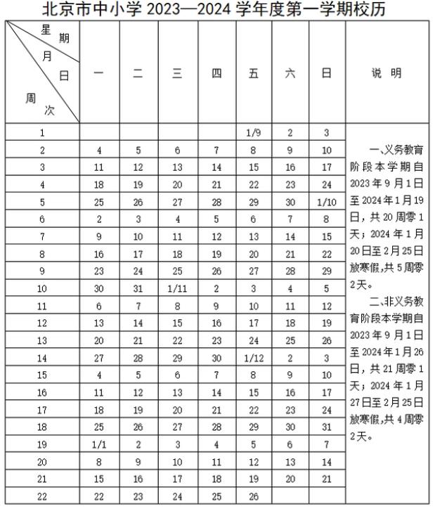 2023年北京中小学开学时间表 具体几月几号开学