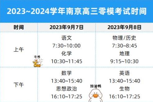 2024南京高三零模考试时间安排