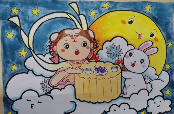 2023中秋节绘画简单好看儿童画