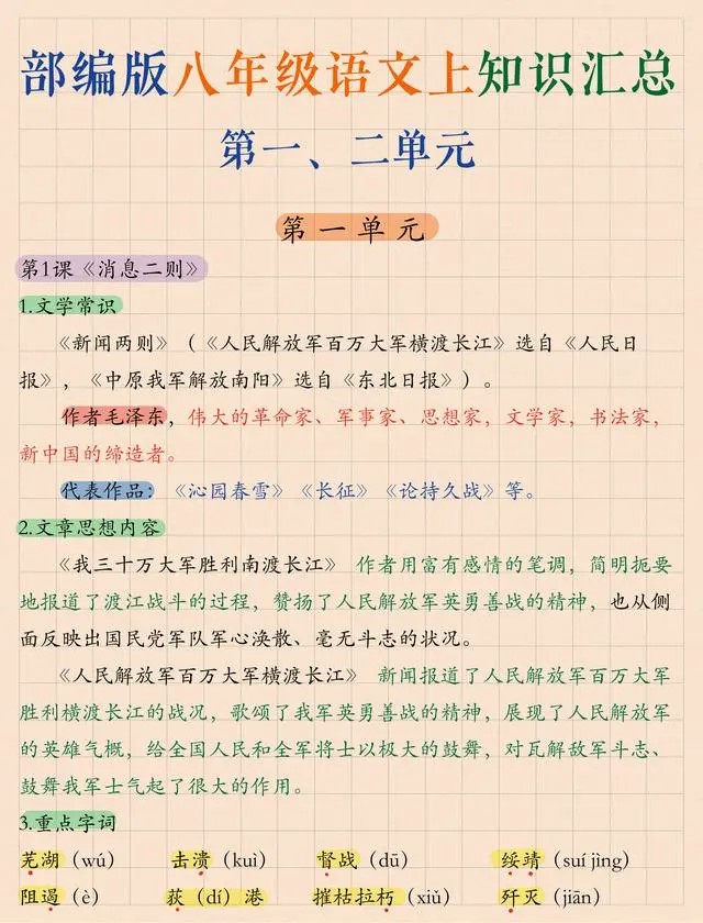 八年級上冊語文第一課課堂筆記是什么