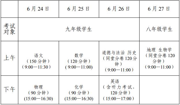 2024桂林中考时间及考试科目