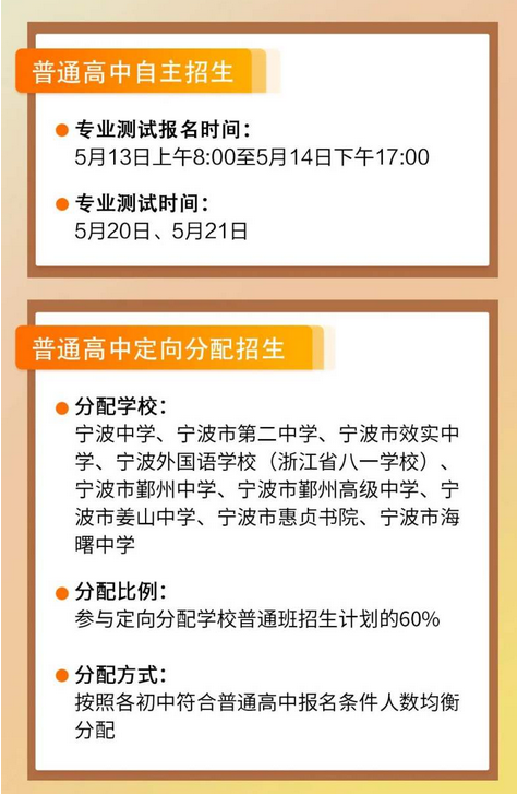 2023年宁波直属高中招生报名及测试时间